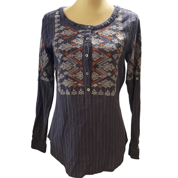 Sundance Embroidered Boho Tunic Top, Navy, Women's Size Small - Picture 1 of 6